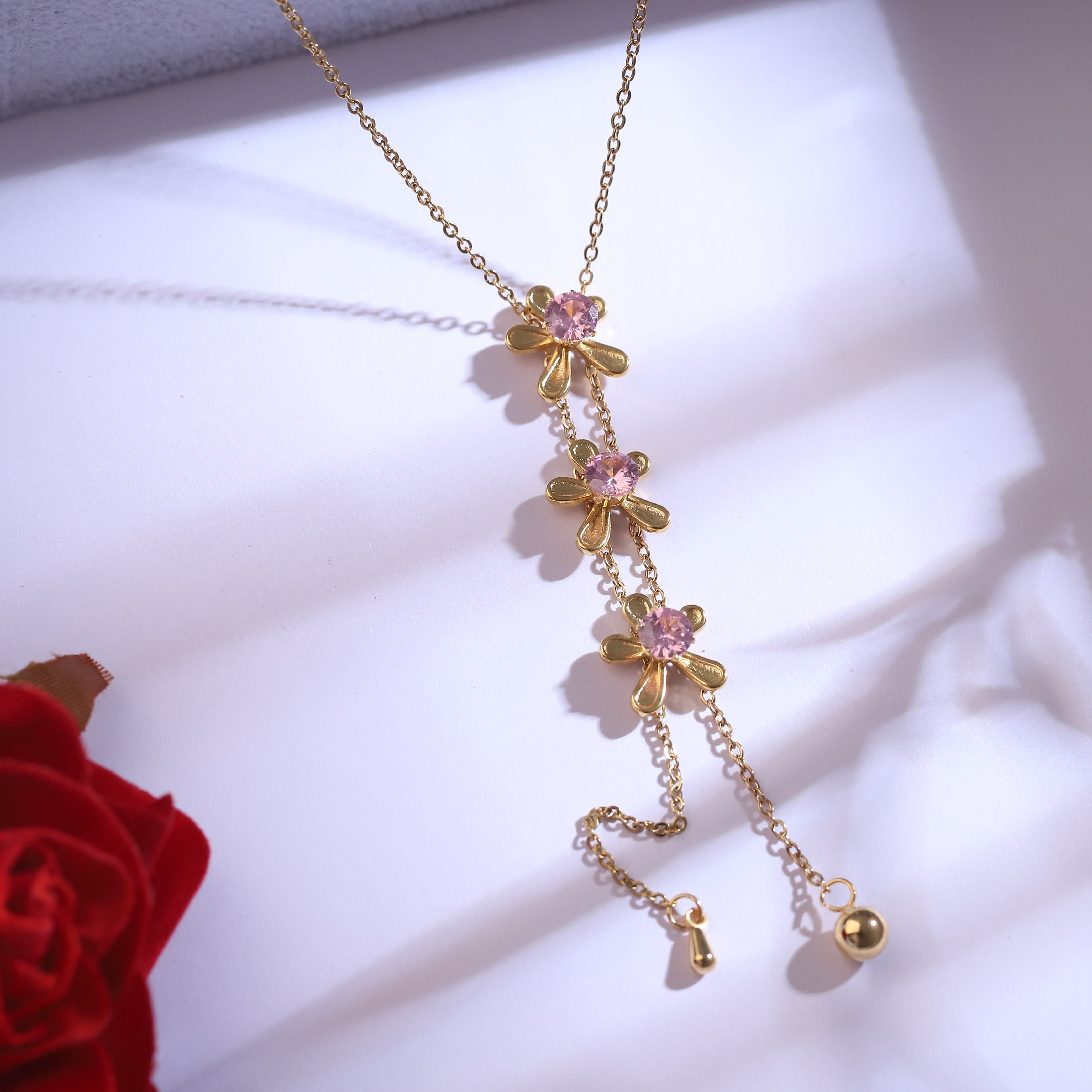 Flower Charm Chain Stud Earrings Set – Multi Layer, 18K Gold Plated, Anti-Tarnish, Waterproof, Everyday Minimalist Jewelry (GOLD)