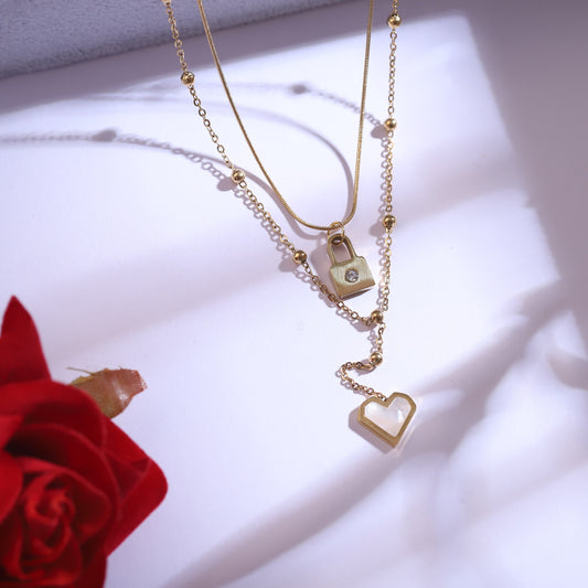 Heart Charm Chain Stud Earrings Set – Multi Layer, 18K Gold Plated, Anti-Tarnish, Waterproof, Everyday Minimalist Jewelry (GOLD)