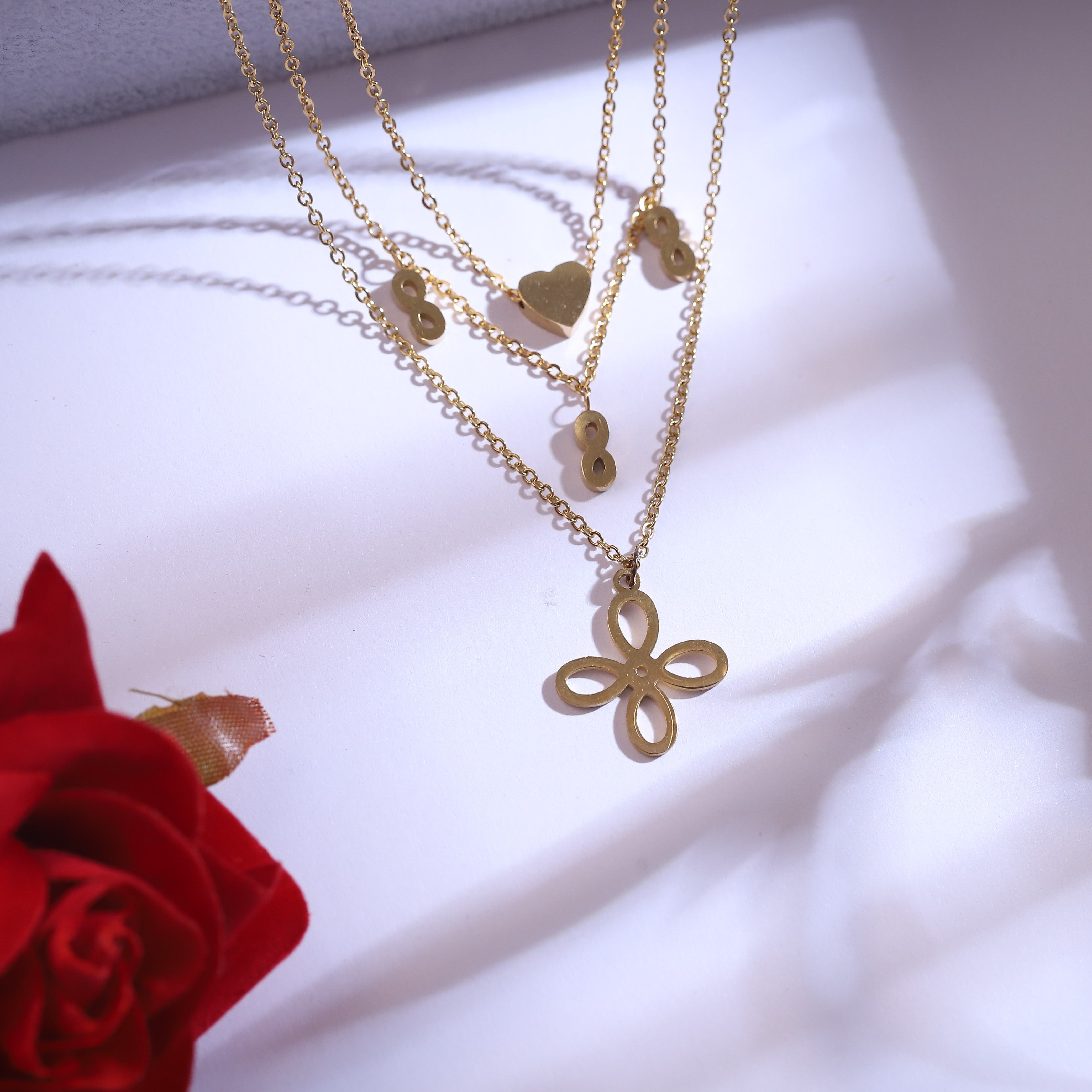 Trendy Flower Charm Chain Stud Earrings Set – Multi Layer, 18K Gold Plated, Anti-Tarnish, Waterproof, Everyday Minimalist Jewelry (GOLD)