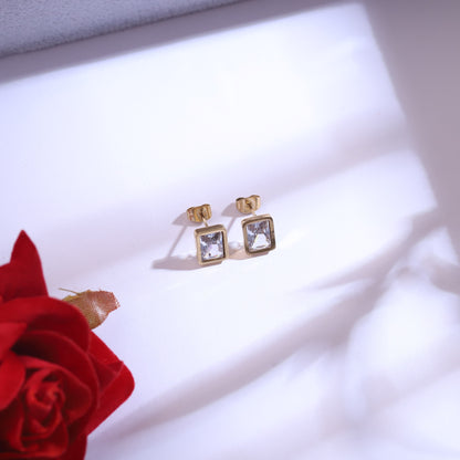 Snake Chain White Stone Stud Earrings Set – Multi Layer, 18K Gold Plated, Anti-Tarnish, Waterproof, Everyday Minimalist Jewelry (GOLD)