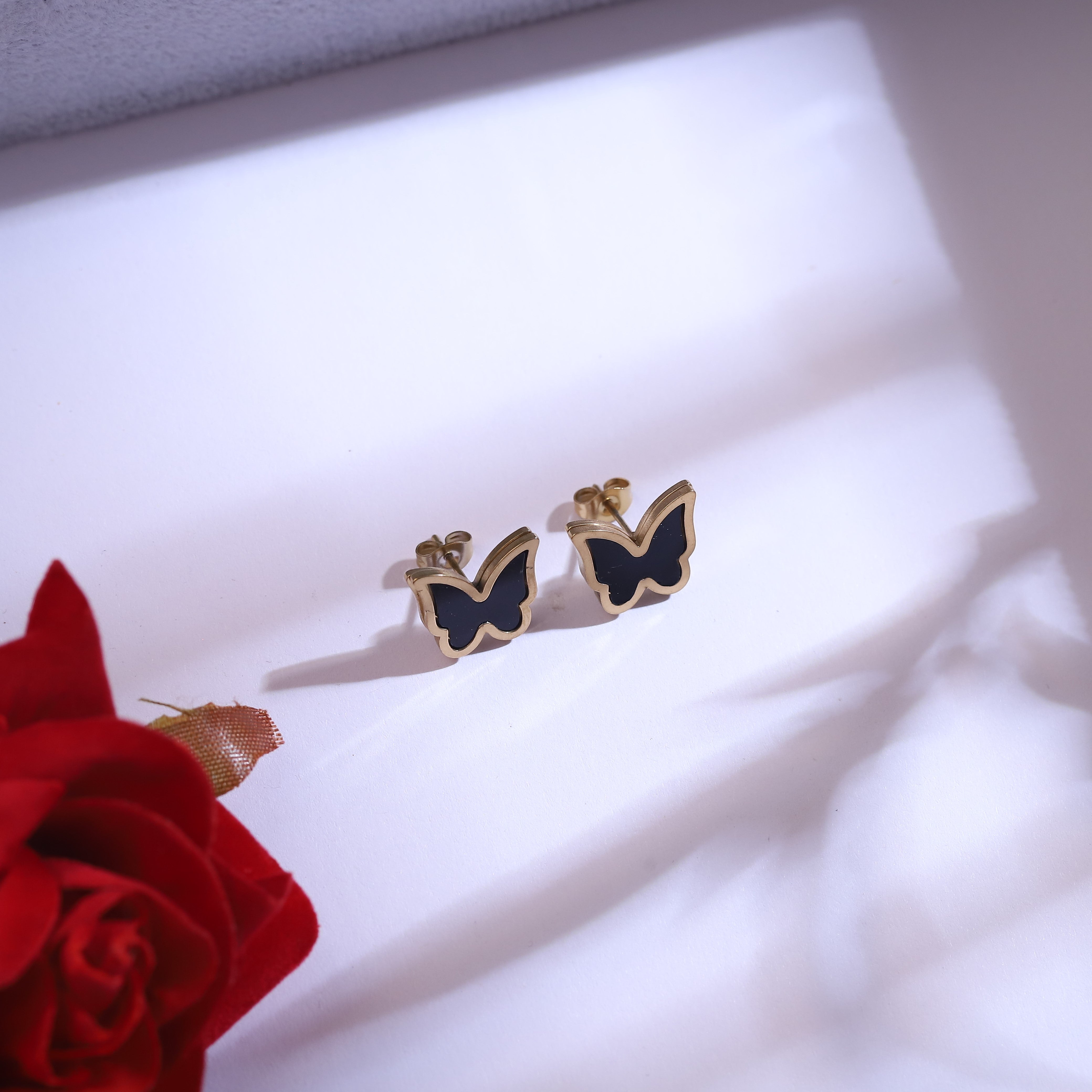 Butterfly Charm Snake Chain Stud Earrings Set – Multi Layer, 18K Gold Plated, Anti-Tarnish, Waterproof, Everyday Minimalist Jewelry (GOLD)