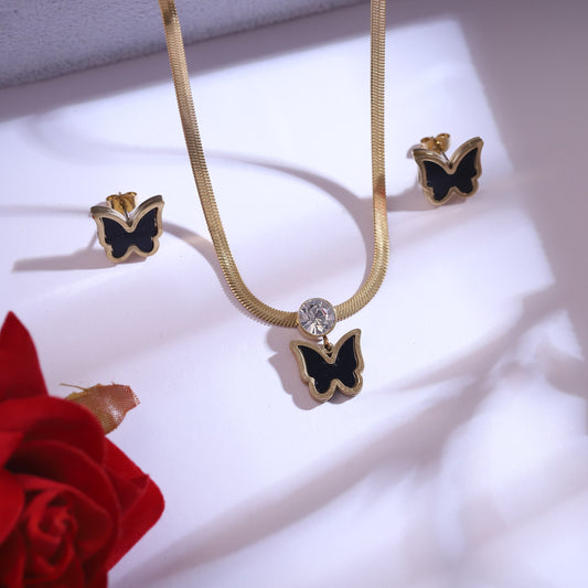 Butterfly Charm Snake Chain Stud Earrings Set – Multi Layer, 18K Gold Plated, Anti-Tarnish, Waterproof, Everyday Minimalist Jewelry (GOLD)