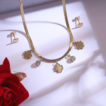 Trendy Flower Charm Snake Chain Stud Earrings Set – 18K Gold Plated, Anti-Tarnish, Waterproof, Everyday Minimalist Jewelry (GOLD)