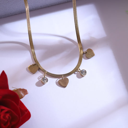 Trendy Heart Charm Chain Stud Set – 18K Gold Plated, Anti-Tarnish, Waterproof, Everyday Minimalist Jewelry (GOLD)