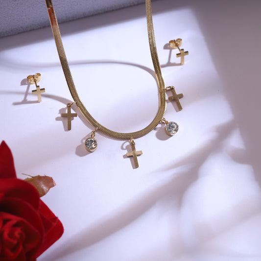 Trendy Charm Chain Stud Set – 18K Gold Plated, Anti-Tarnish, Waterproof, Everyday Minimalist Jewelry (GOLD)