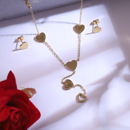 Trendy Heart Charm Chain Stud Earrings Set – 18K Gold Plated, Anti-Tarnish, Waterproof, Everyday Minimalist Jewelry (GOLD)
