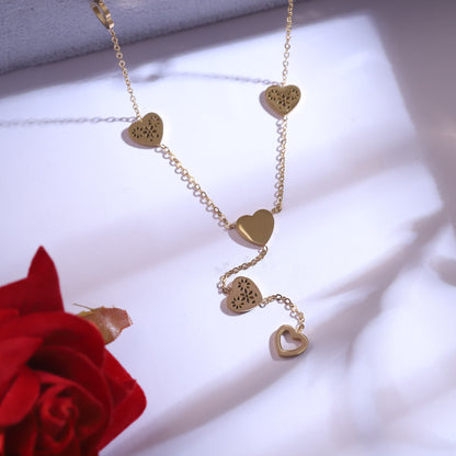 Trendy Heart Charm Chain Stud Earrings Set – 18K Gold Plated, Anti-Tarnish, Waterproof, Everyday Minimalist Jewelry (GOLD)