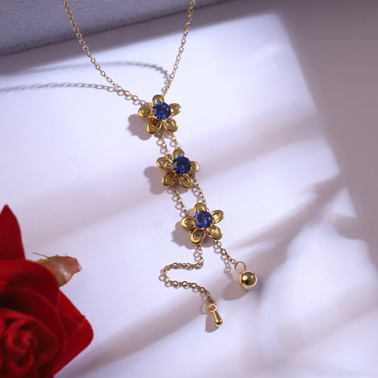 Trendy Flower Charm Chain Stud Set – 18K Gold Plated, Anti-Tarnish, Waterproof, Everyday Minimalist Jewelry (GOLD)