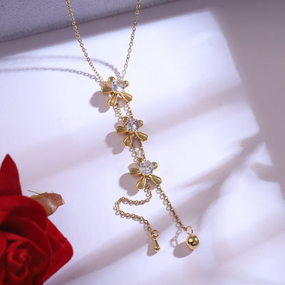 Trendy Flower Charm Chain Stud Set – 18K Gold Plated, Anti-Tarnish, Waterproof, Everyday Minimalist Jewelry (GOLD)