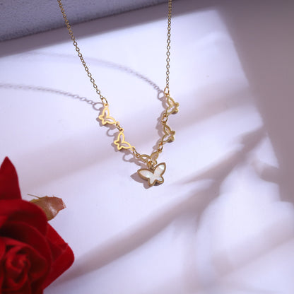 Trendy Butterfly Charm Chain Stud Set – 18K Gold Plated, Anti-Tarnish, Waterproof, Everyday Minimalist Jewelry (GOLD)