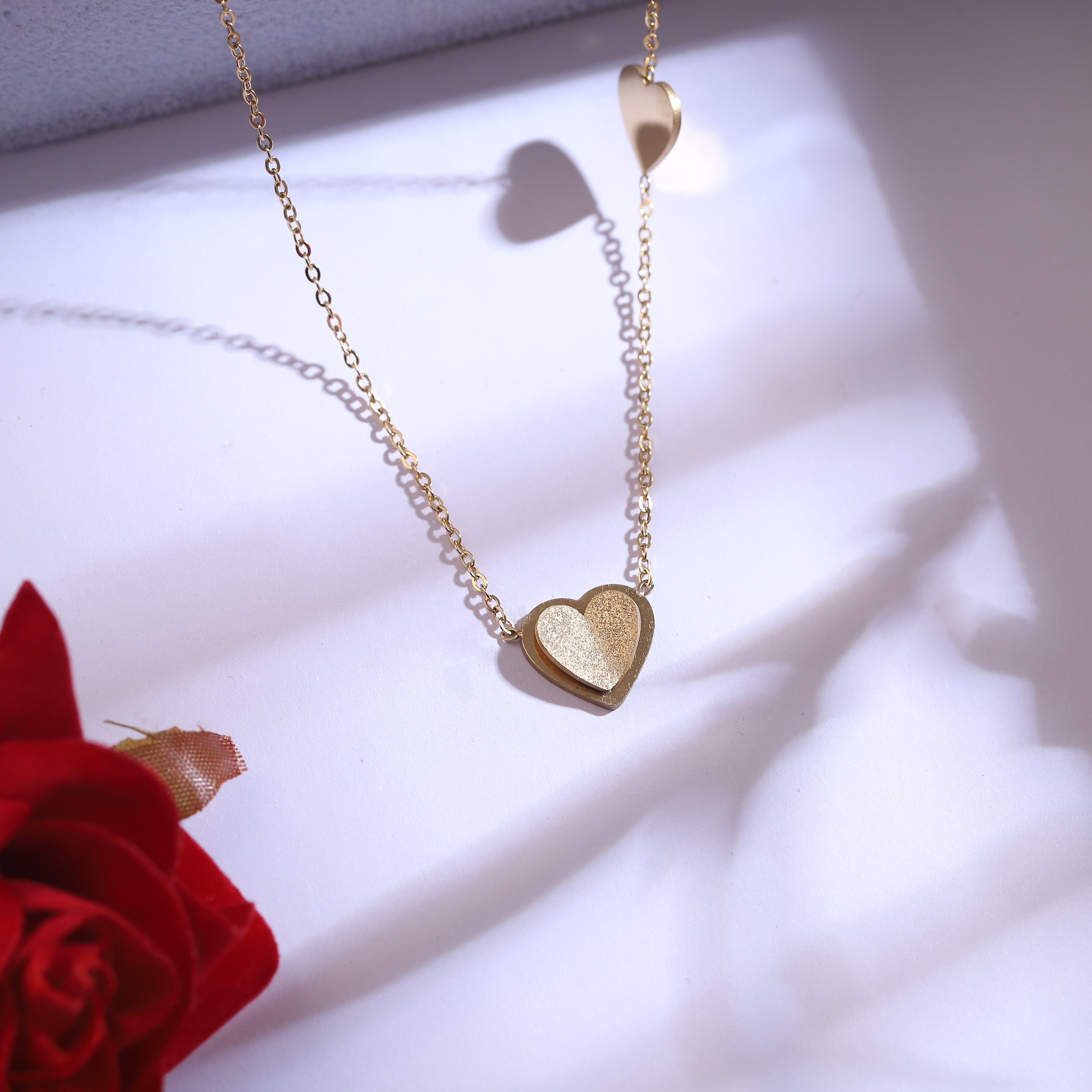 Trendy Heart Charm Chain Stud Set – 18K Gold Plated, Anti-Tarnish, Waterproof, Everyday Minimalist Jewelry (GOLD)