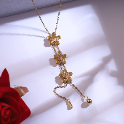 Trendy Flower Charm Chain Stud Set – 18K Gold Plated, Anti-Tarnish, Waterproof, Everyday Minimalist Jewelry (GOLD)