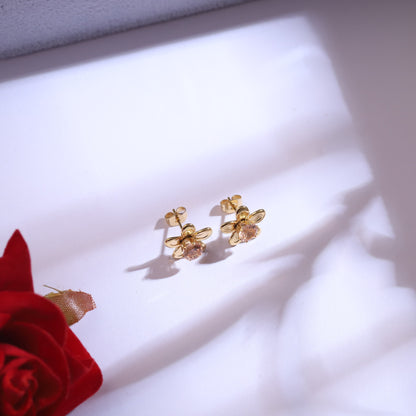 Trendy Flower Charm Chain Stud Set – 18K Gold Plated, Anti-Tarnish, Waterproof, Everyday Minimalist Jewelry (GOLD)