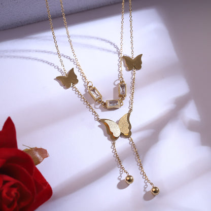 Trendy Butterfly Charm Chain Stud Set – 18K Gold Plated, Anti-Tarnish, Waterproof, Everyday Minimalist Jewelry (GOLD)