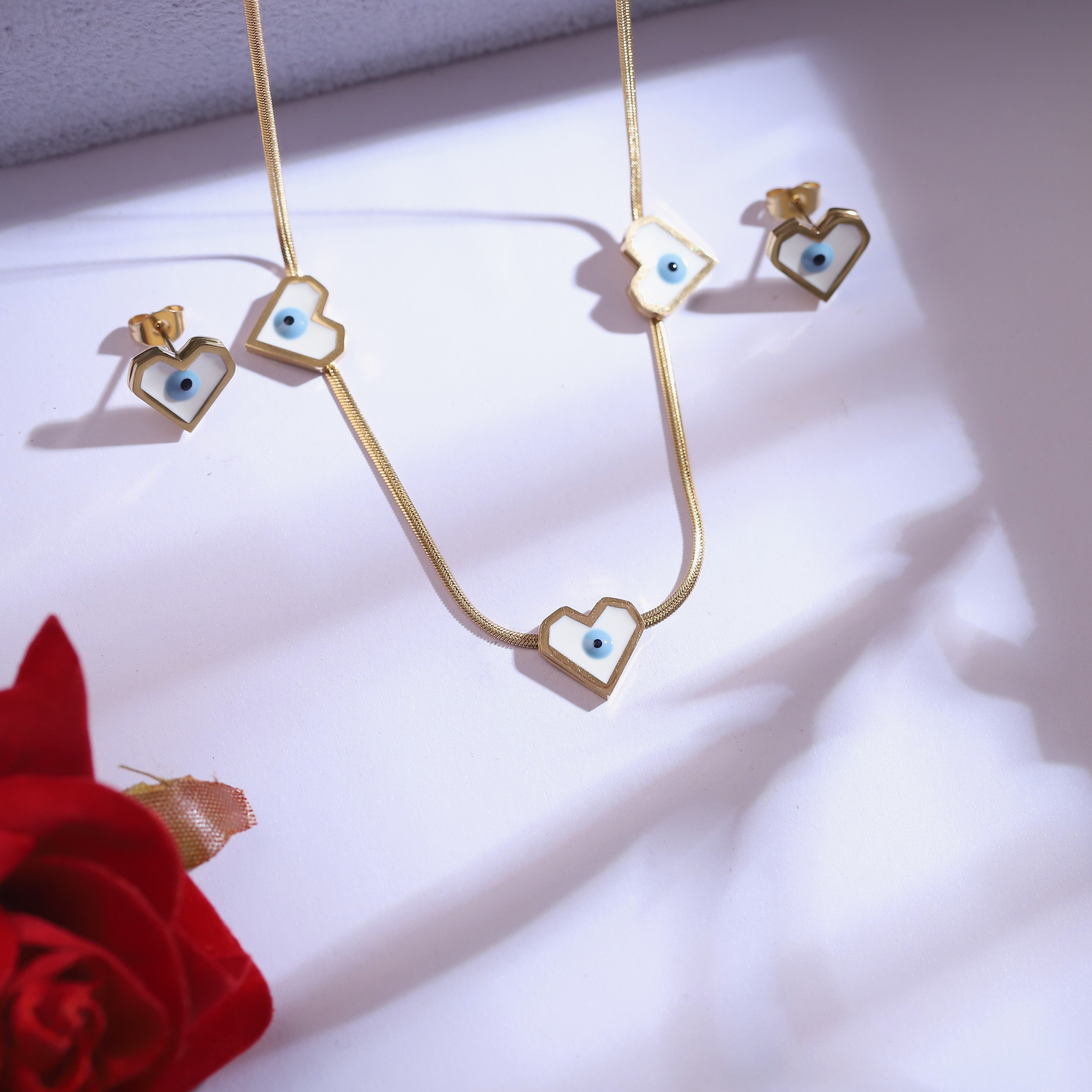 Trendy Heart Charm Chain Stud Set – 18K Gold Plated, Anti-Tarnish, Waterproof, Everyday Minimalist Jewelry (GOLD)