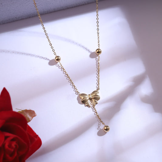 Trendy Bow Charm Chain Stud Set – 18K Gold Plated, Anti-Tarnish, Waterproof, Everyday Minimalist Jewelry (GOLD)