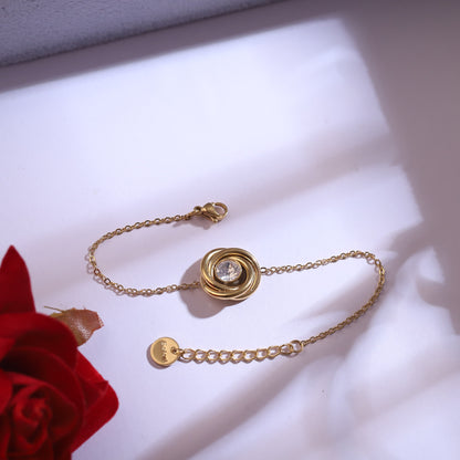 Flower Charm Chain Stud Bracelet Set – 18K Gold Plated, Anti-Tarnish, Waterproof, Everyday Minimalist Jewelry (GOLD)