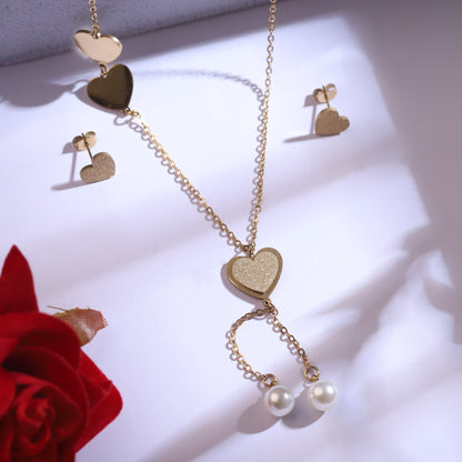 Trendy Heart Charm Chain Stud Set – 18K Gold Plated, Anti-Tarnish, Waterproof, Everyday Minimalist Jewelry (GOLD)