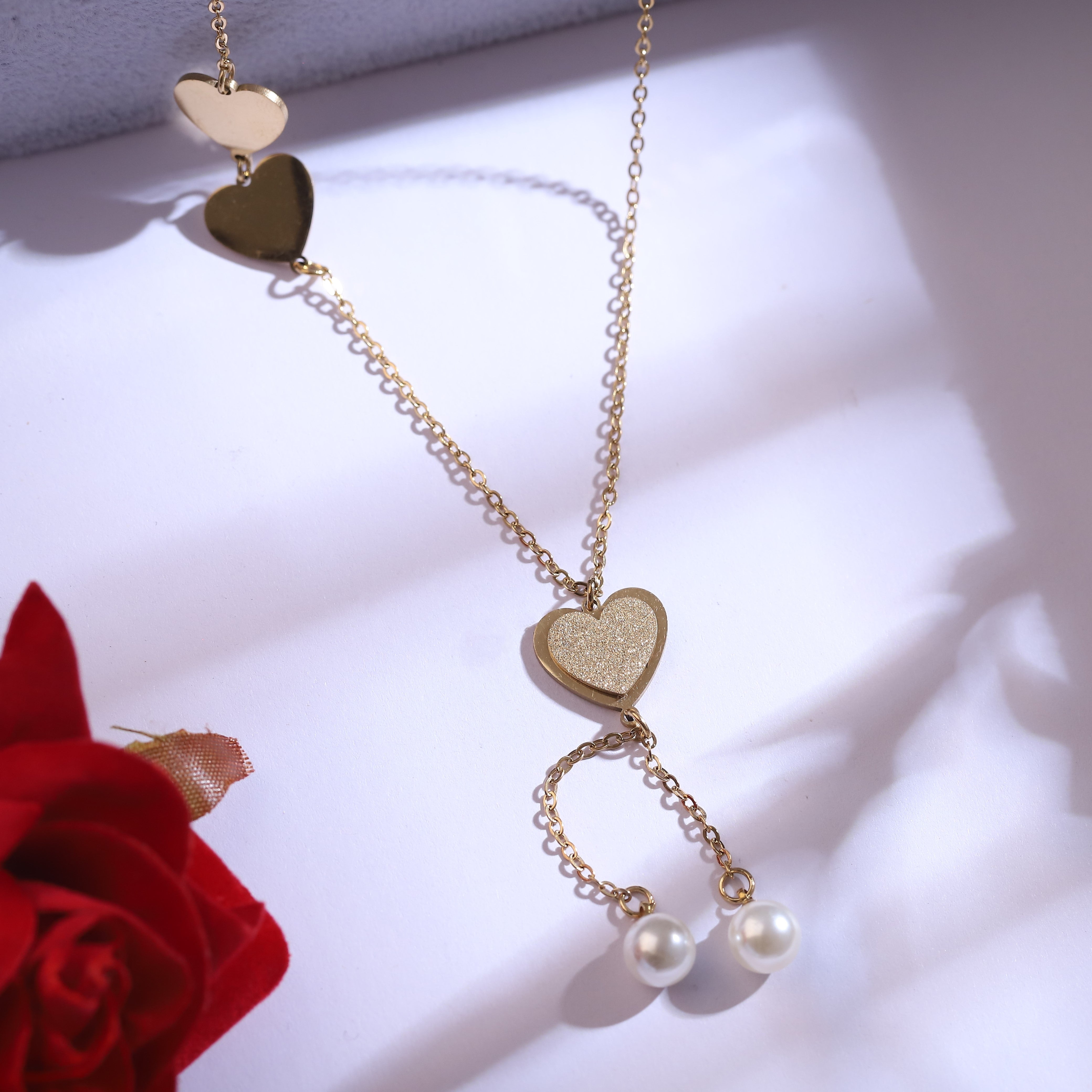 Trendy Heart Charm Chain Stud Set – 18K Gold Plated, Anti-Tarnish, Waterproof, Everyday Minimalist Jewelry (GOLD)