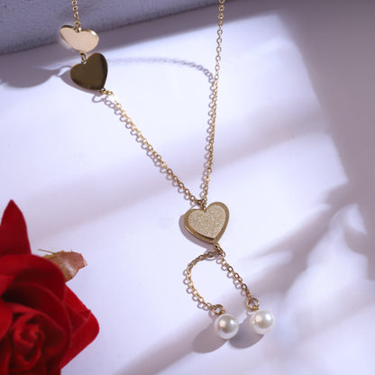 Trendy Heart Charm Chain Stud Set – 18K Gold Plated, Anti-Tarnish, Waterproof, Everyday Minimalist Jewelry (GOLD)