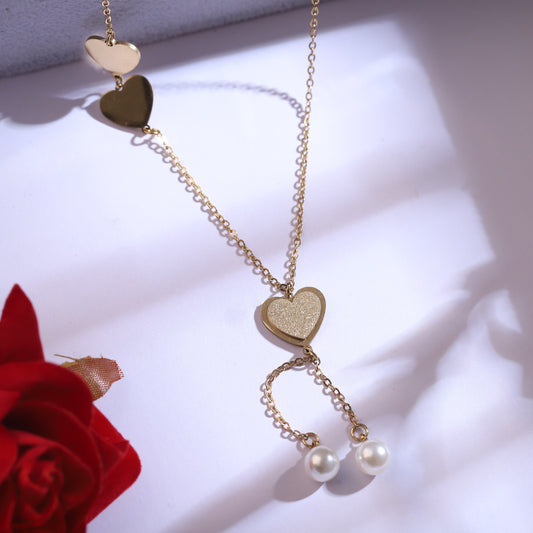 Trendy Heart Charm Chain Stud Set – 18K Gold Plated, Anti-Tarnish, Waterproof, Everyday Minimalist Jewelry (GOLD)