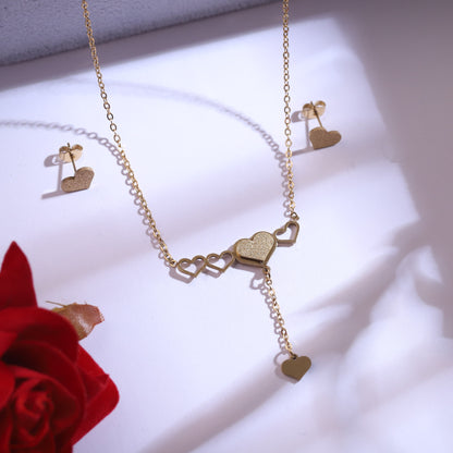 Trendy Heart Charm Chain Stud Set – 18K Gold Plated, Anti-Tarnish, Waterproof, Everyday Minimalist Jewelry (GOLD)