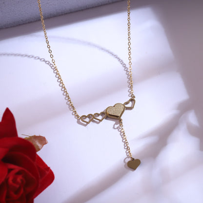 Trendy Heart Charm Chain Stud Set – 18K Gold Plated, Anti-Tarnish, Waterproof, Everyday Minimalist Jewelry (GOLD)