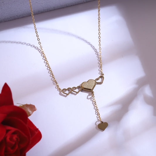 Trendy Heart Charm Chain Stud Set – 18K Gold Plated, Anti-Tarnish, Waterproof, Everyday Minimalist Jewelry (GOLD)