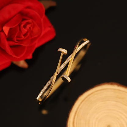 Studded Nail Gold-Plated Stainless Steel Cuff Bracelet – Anti-Tarnish Jewelry for Women & Girls (GOLD)