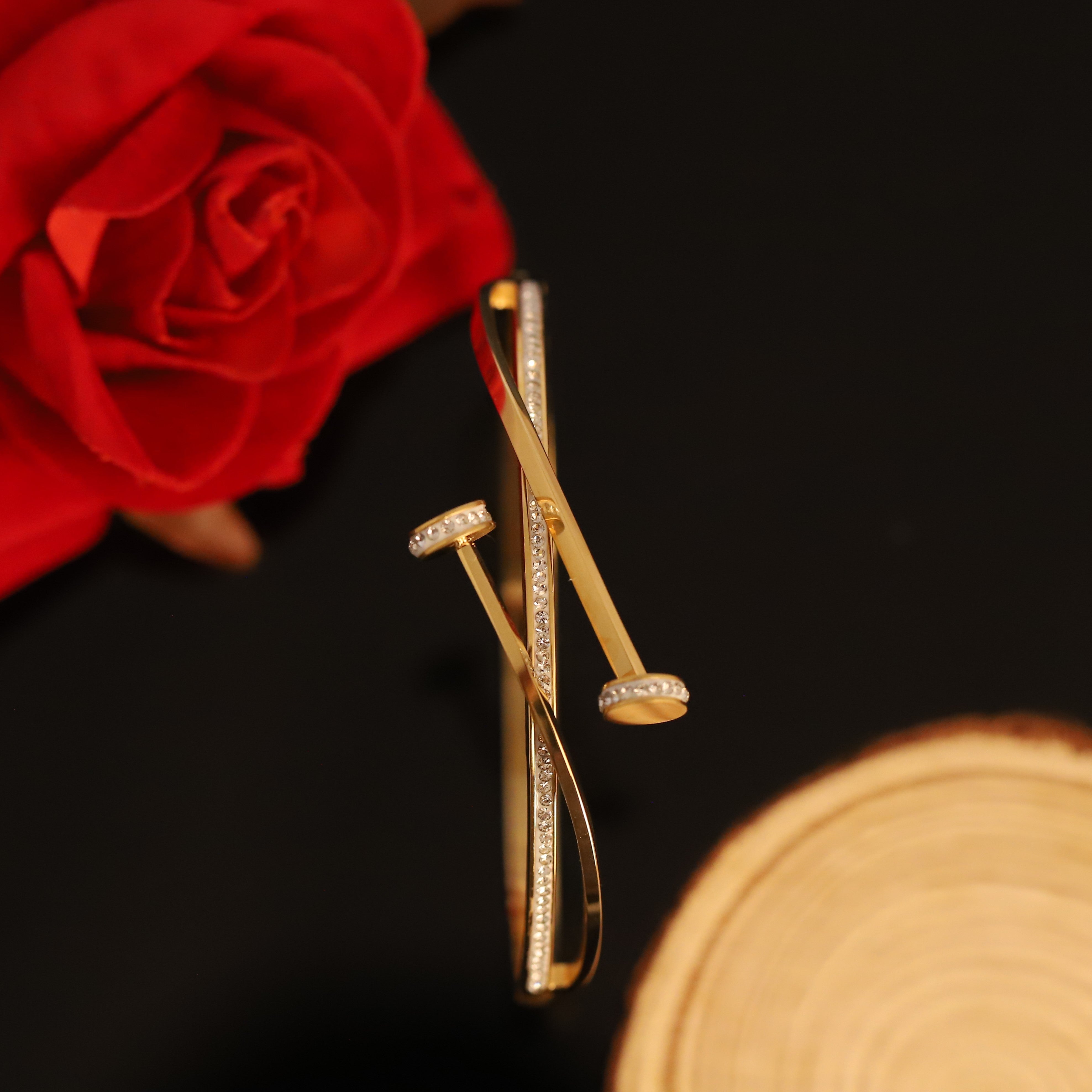 Studded Nail Gold-Plated Stainless Steel Cuff Bracelet – Anti-Tarnish Jewelry for Women & Girls (GOLD)