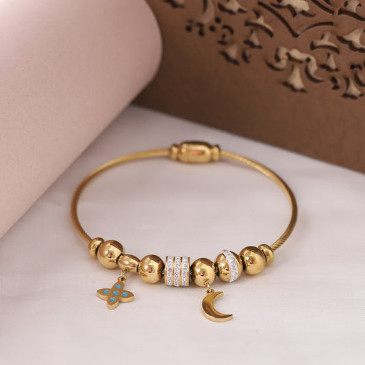Moon Flower Gold-Plated Charm Bracelet for Women – Waterproof, Hypoallergenic, Magnetic Lock (GOLD)