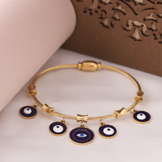Evil Eye Gold-Plated Charm Bracelet for Women – Waterproof, Hypoallergenic, Adjustable (GOLD)