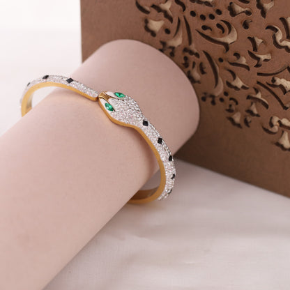 Snake Gold-Plated Cuff Bracelet with American Diamonds – Anti-Tarnish & Skin-Friendly (GOLD)