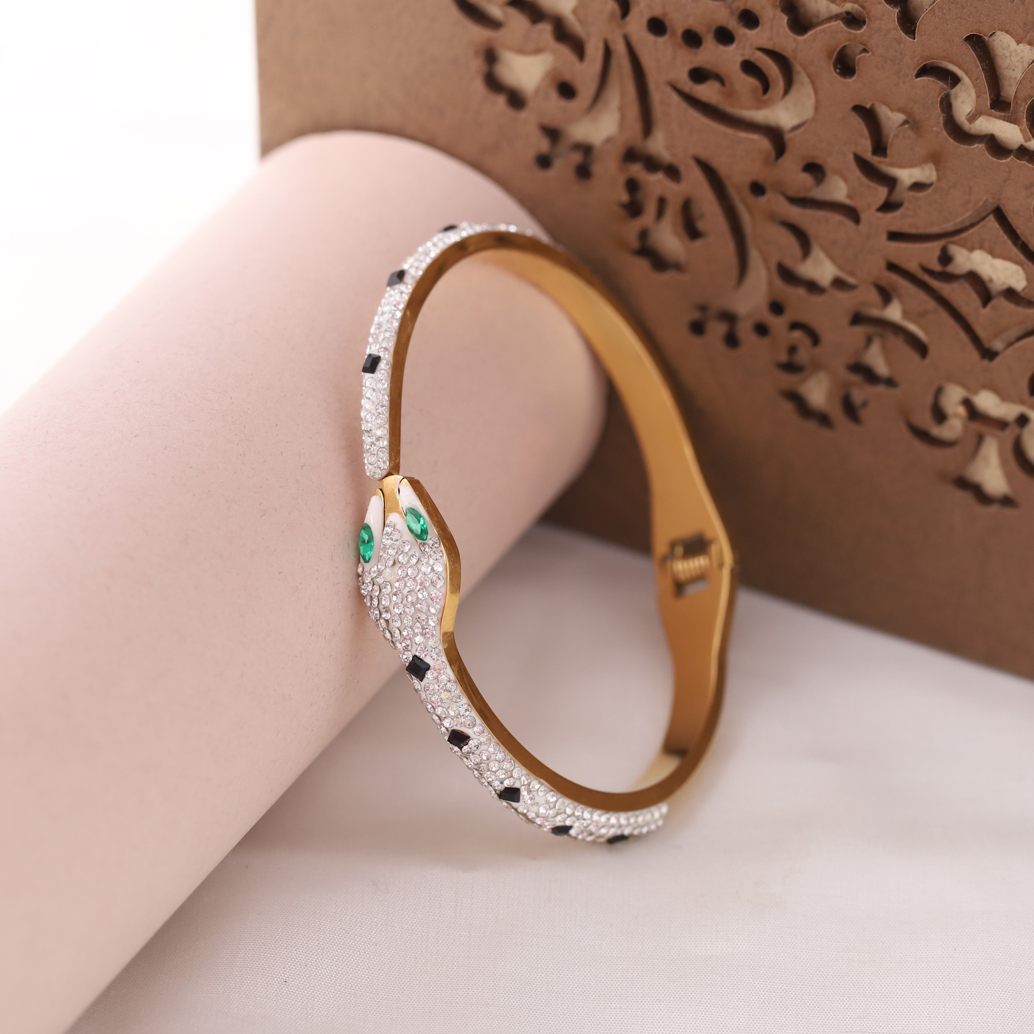 Snake Gold-Plated Cuff Bracelet with American Diamonds – Anti-Tarnish & Skin-Friendly (GOLD)