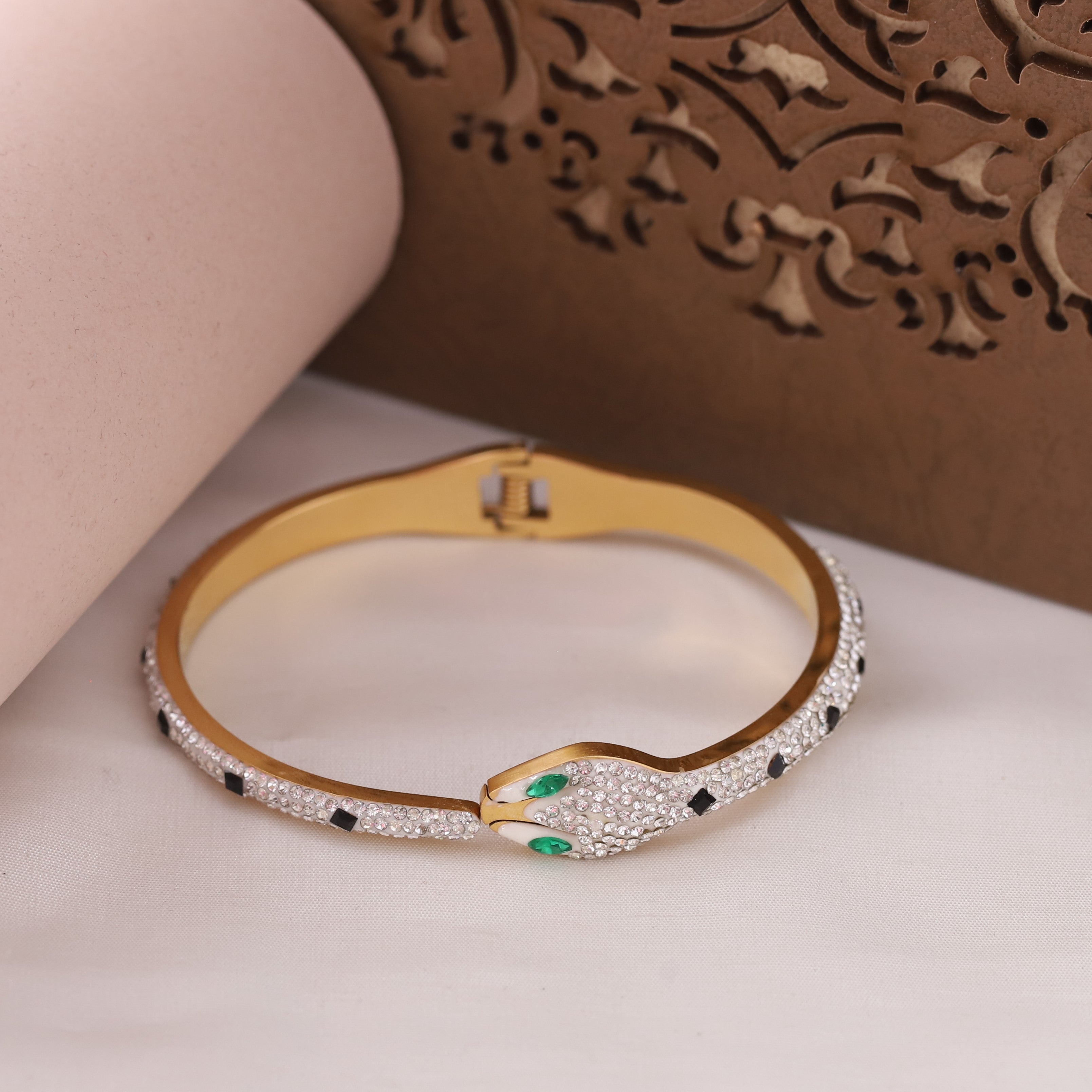 Snake Gold-Plated Cuff Bracelet with American Diamonds – Anti-Tarnish & Skin-Friendly (GOLD)