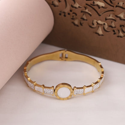 Gold-Plated Cuff Bracelet with American Diamonds – Anti-Tarnish & Skin-Friendly (GOLD)