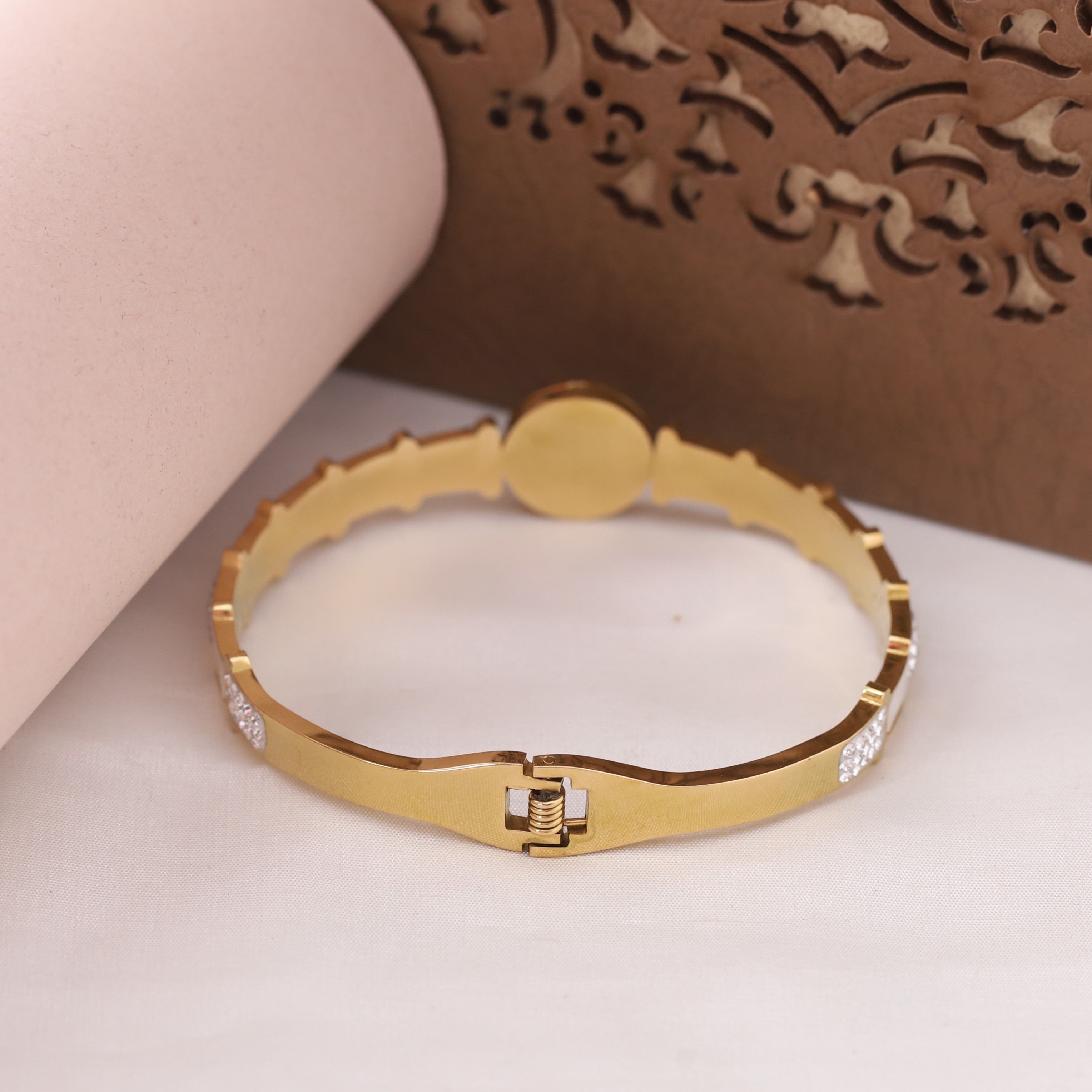 Gold-Plated Cuff Bracelet with American Diamonds – Anti-Tarnish & Skin-Friendly (GOLD)
