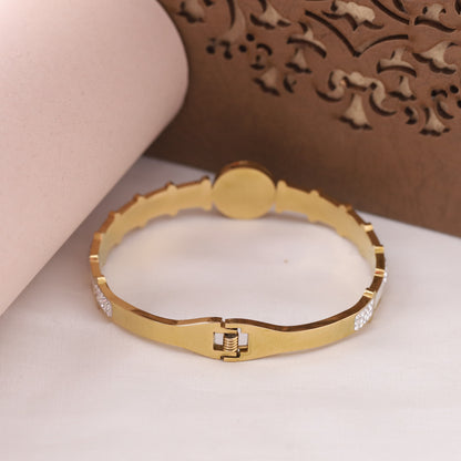 Gold-Plated Cuff Bracelet with American Diamonds – Anti-Tarnish & Skin-Friendly (GOLD)