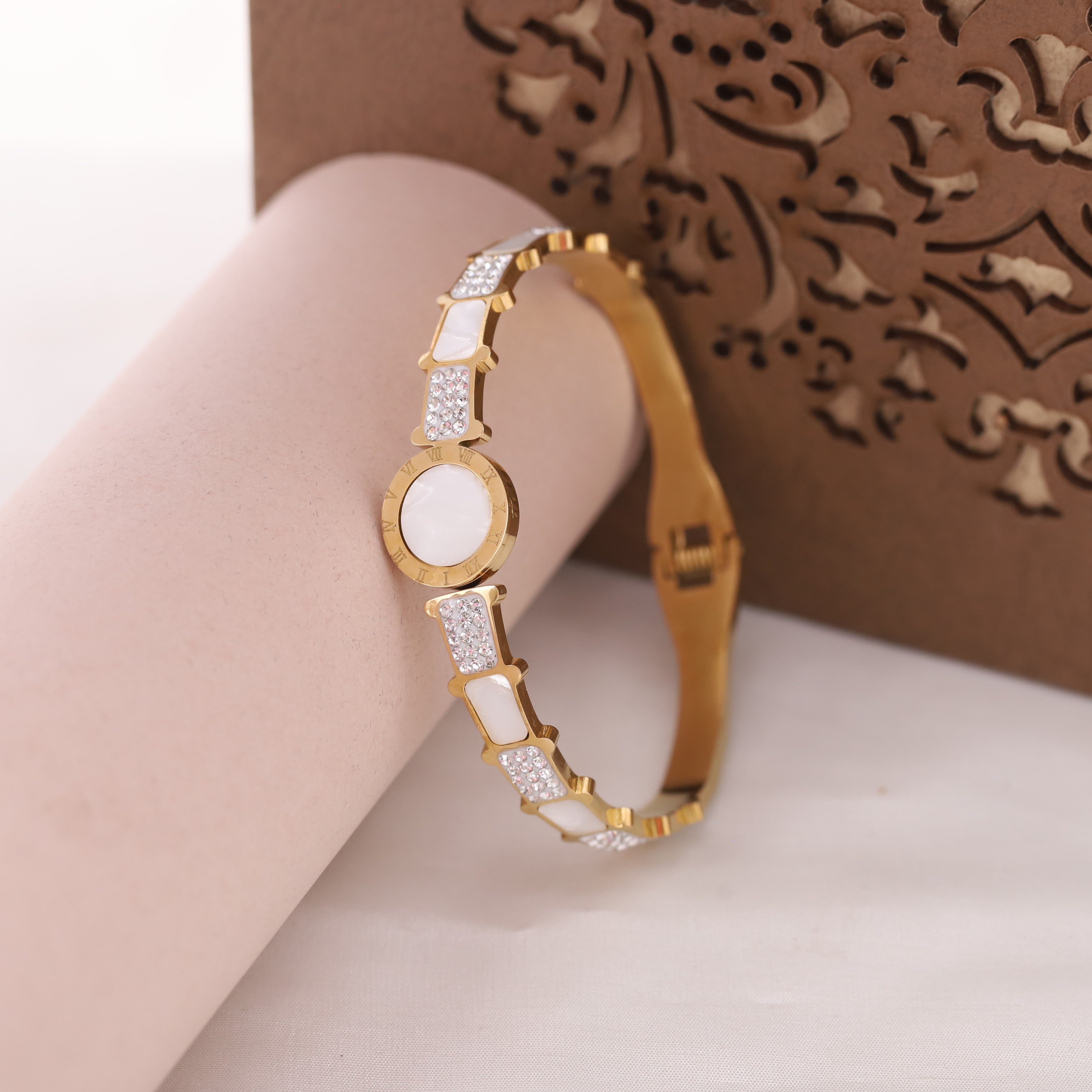 Gold-Plated Cuff Bracelet with American Diamonds – Anti-Tarnish & Skin-Friendly (GOLD)