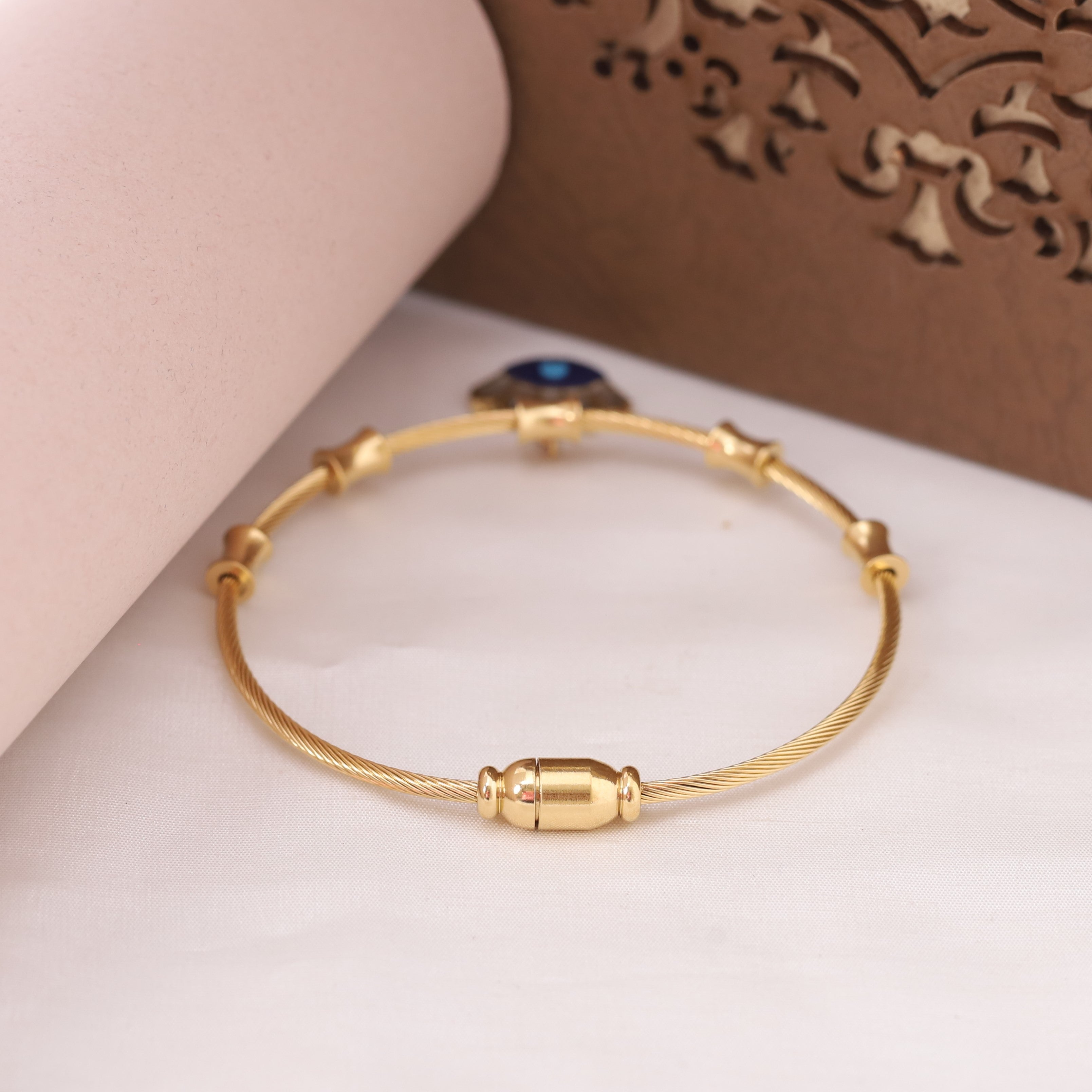 Evil Eye Gold-Plated Charm Bracelet for Women – Waterproof, Hypoallergenic, Magnetic Lock (GOLD)