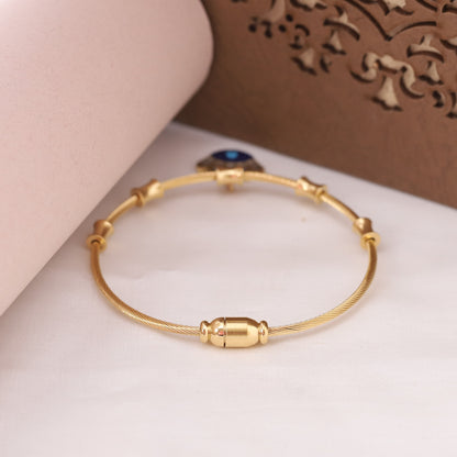 Evil Eye Gold-Plated Charm Bracelet for Women – Waterproof, Hypoallergenic, Magnetic Lock (GOLD)