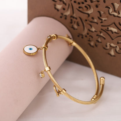 Evil Eye Gold-Plated Charm Bracelet for Women – Waterproof, Hypoallergenic, Adjustable (GOLD)