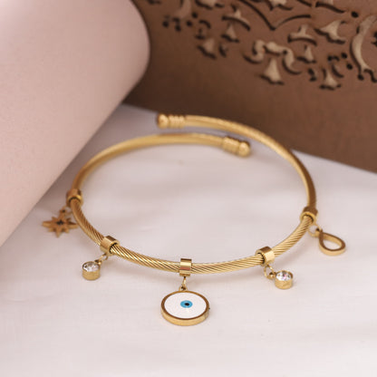 Evil Eye Gold-Plated Charm Bracelet for Women – Waterproof, Hypoallergenic, Adjustable (GOLD)