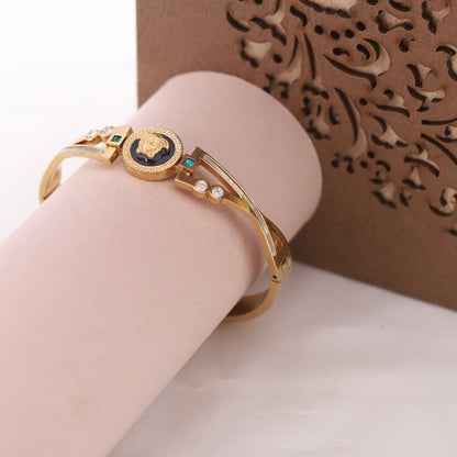 Gold-Plated Cuff Stainless Steel Bracelet – Anti-Tarnish Jewelry for Women & Girls (GOLD)
