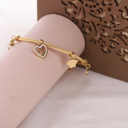 Heart Gold-Plated Charm Bracelet for Women – Waterproof, Hypoallergenic, Adjustable (GOLD)