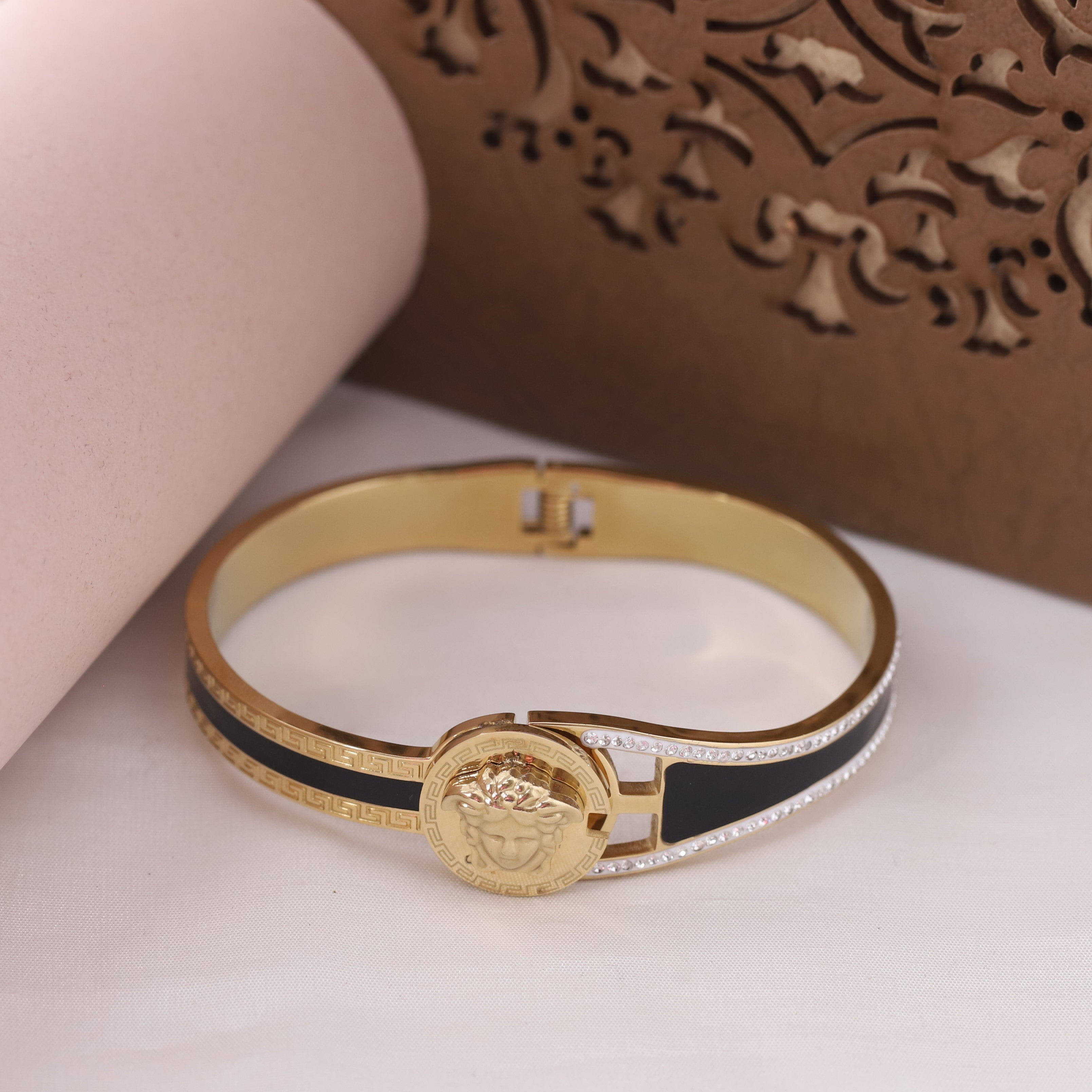 Gold-Plated Cuff Stainless Steel Bracelet – Anti-Tarnish Jewelry for Women & Girls (GOLD)