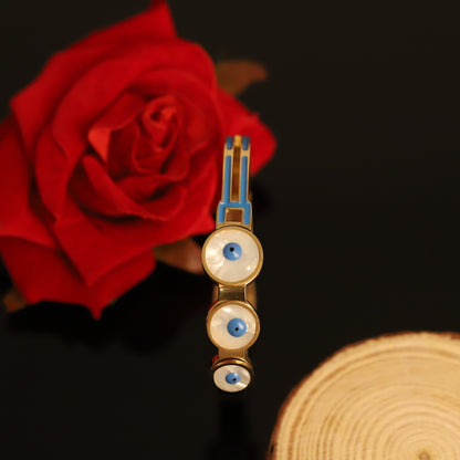 Evil Eye Gold-Plated Stainless Steel Cuff Bracelet – Anti-Tarnish Jewelry for Women & Girls (GOLD)