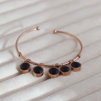 Gold-Plated Zarcon Stones Stainless Steel Cuff Bracelet – Skin-Friendly (ROSE GOLD)