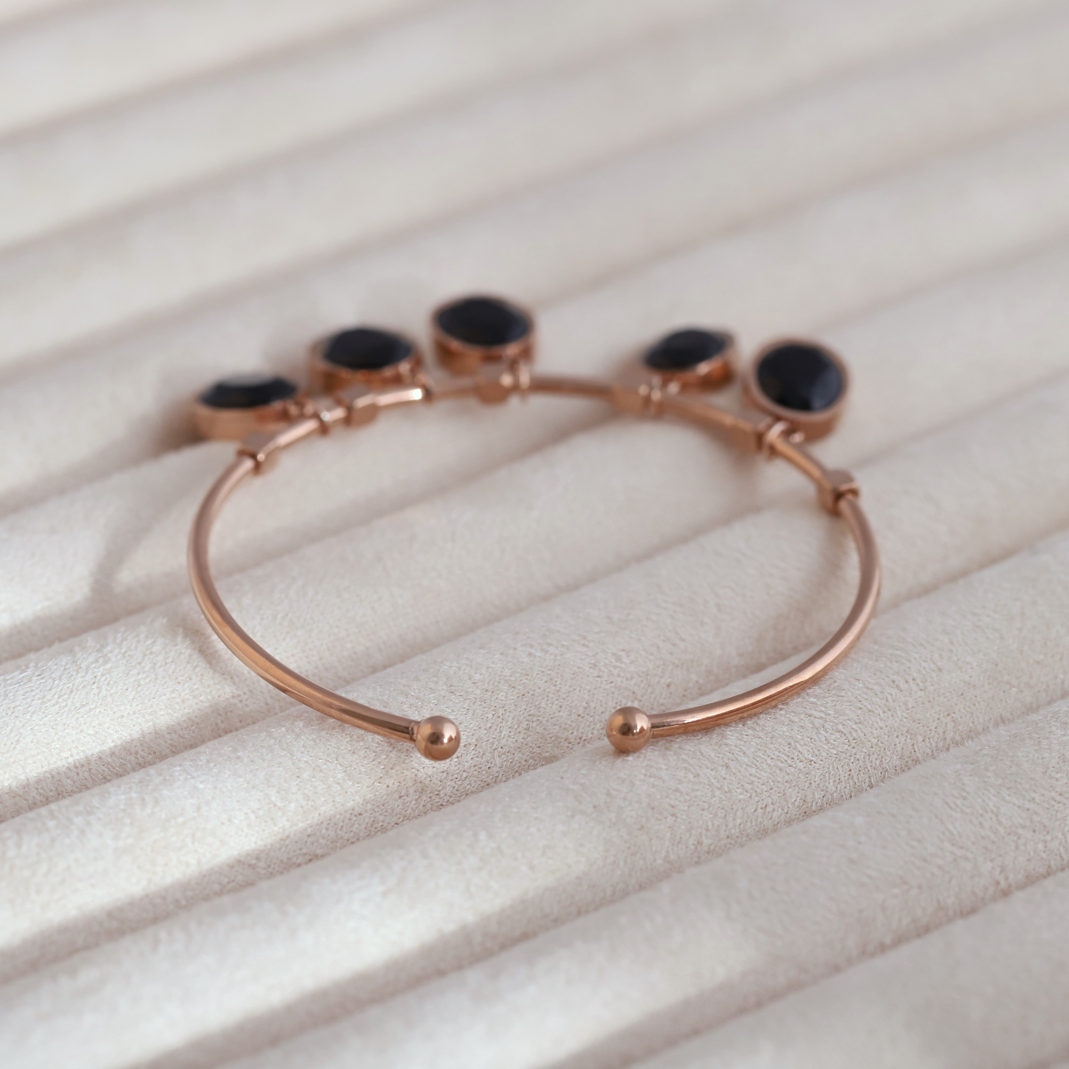 Gold-Plated Zarcon Stones Stainless Steel Cuff Bracelet – Skin-Friendly (ROSE GOLD)