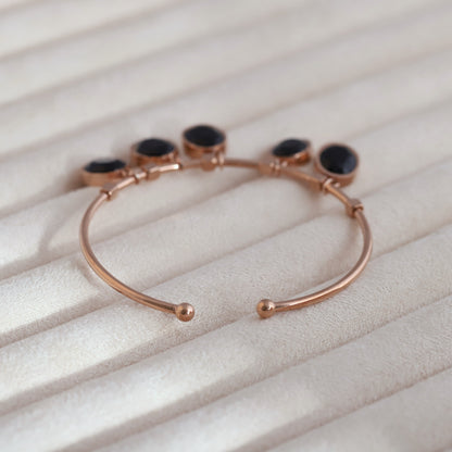 Gold-Plated Zarcon Stones Stainless Steel Cuff Bracelet – Skin-Friendly (ROSE GOLD)
